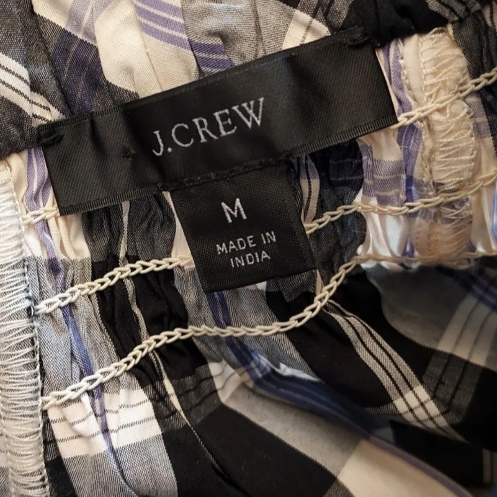 J. Crew Floral Short Puff Sleeve Black Plaid Blouse Size Medium